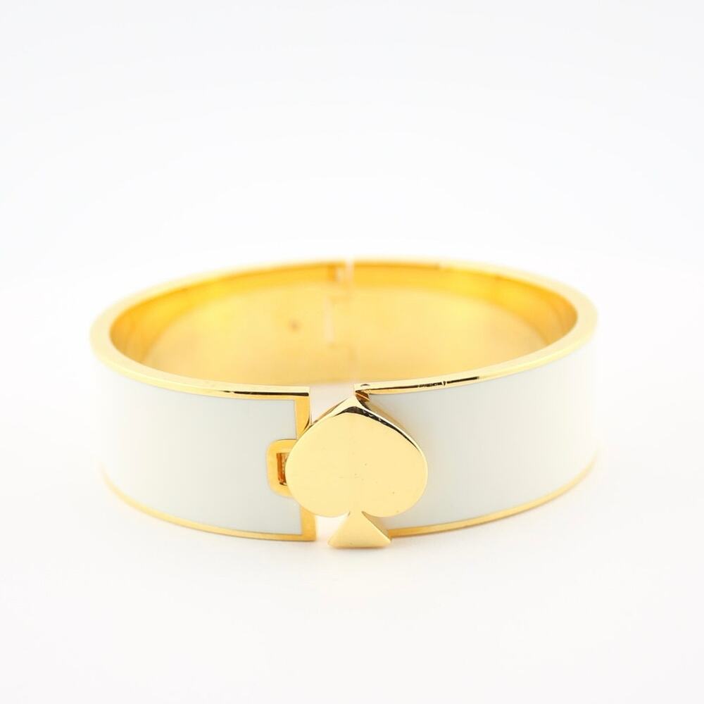 Kate Spade White Enamel Gold Tone Hinged Spade Bangle Bracelet